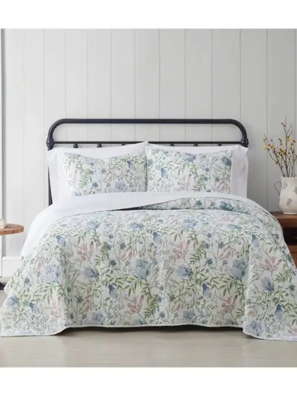 Cottage Classics Floral Quilt Set - Full/Queen, Green & Blue